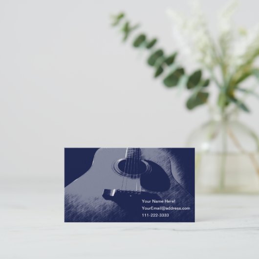 Blauwe gitaar visitekaartje (Staand voorkant)