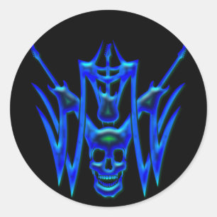BLAUWE GITAREN EN SCHEDEL RONDE STICKER