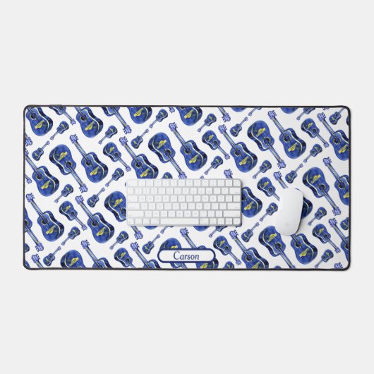 Blauwe gitaren patroon monogram bureaumat (Keyboard & Muis)