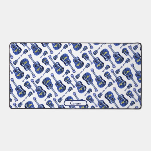 Blauwe gitaren patroon monogram bureaumat (Voorkant)