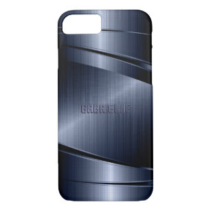 Blauwe gladde metalen geborsteld aluminium look 	iPhone 8/7 hoesje