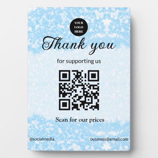 blauwe glans logo tekst Q R code scan hier Fotoplaat (voorkant)