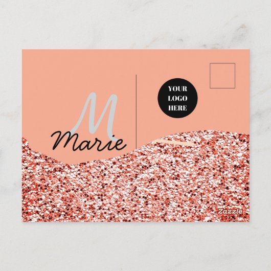 blauwe glans logo tekst toevoegen bedankt korting  briefkaart (Achterkant)