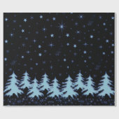Blauwe glanzende kerstbomen en sterren aan de nach cadeaupapier (Vlak)