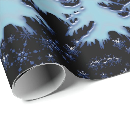 Blauwe glanzende kerstbomen en sterren aan de nach cadeaupapier (Rol Hoek)