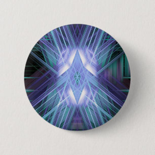 Blauwe glanzende ster ronde button 5,7 cm