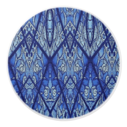 Blauwe Glas in lood drager Keramische Knop (Voorkant)