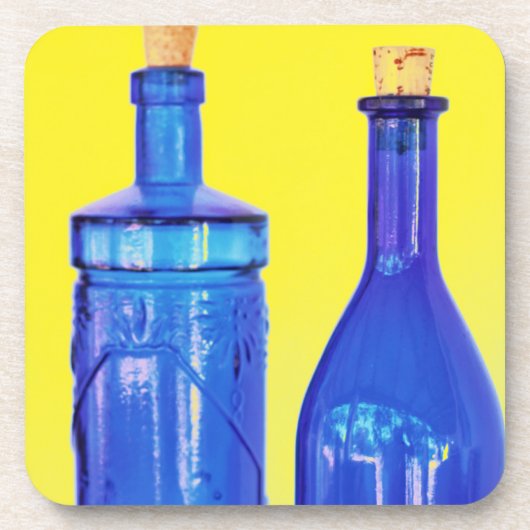 Blauwe glazen flessen bier onderzetter (Voorkant)