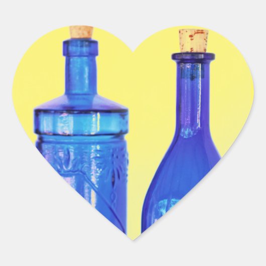 Blauwe glazen flessen hart sticker (Voorkant)