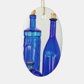 Blauwe glazen flessen keramisch ornament (Rechts)