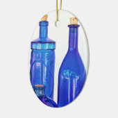 Blauwe glazen flessen keramisch ornament (Links)