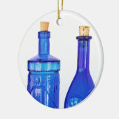 Blauwe glazen flessen keramisch ornament (Links)