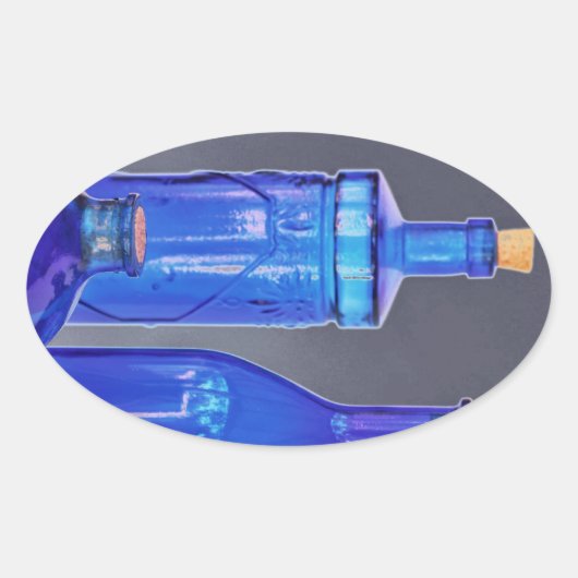 Blauwe glazen flessen ovale sticker (Voorkant)