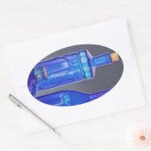 Blauwe glazen flessen ovale sticker (Envelop)