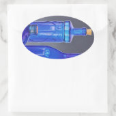 Blauwe glazen flessen ovale sticker (Tas)