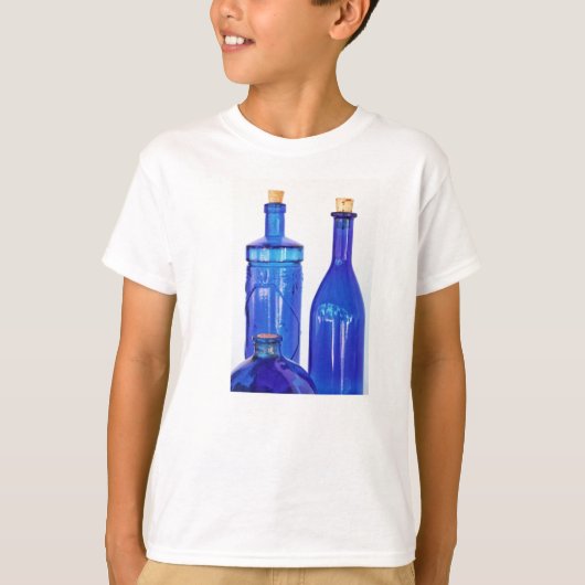 Blauwe glazen flessen t-shirt (Voorkant)