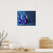 Blauwe glazen lampen poster (Keuken)