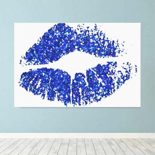 Blauwe glazen lippen canvas afdruk (Insitu (Houten vloer))