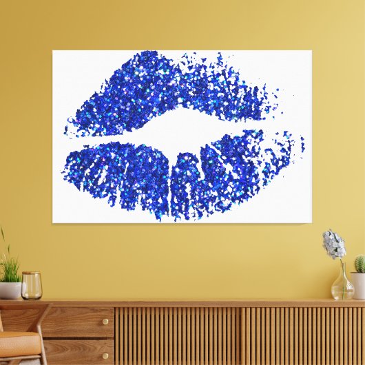 Blauwe glazen lippen canvas afdruk (Insitu (Woonkamer))