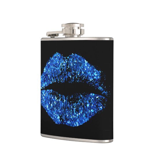 Blauwe glazen lippen heupfles (Links)