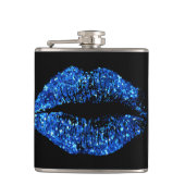 Blauwe glazen lippen heupfles (Voorkant)