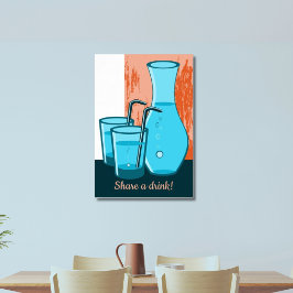 Blauwe glazen, stro en karafel delen een Drink! Poster