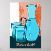 Blauwe glazen, stro en karafel delen een Drink! Poster (Voorkant)