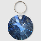 Blauwe Glazen Wolkenkrabbers Futuristische Stedeli Sleutelhanger (Achterkant)