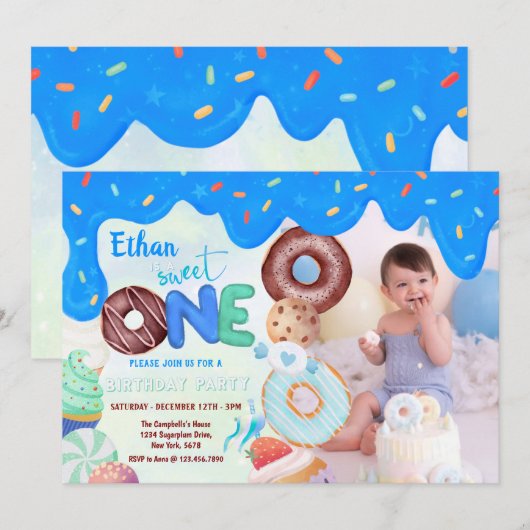 blauwe glazige donut Sweet One Kaart (Voorkant / Achterkant)