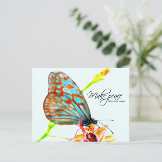 Blauwe glazige tijgervlinder - Make Peace Briefkaart (Staand voorkant)