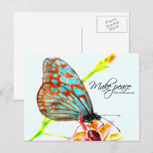 Blauwe glazige tijgervlinder - Make Peace Briefkaart (Voorkant / Achterkant)