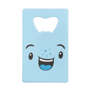 Blauwe glimlachende Kawaii Face-creditcard Fles Op Creditkaart Flessenopener