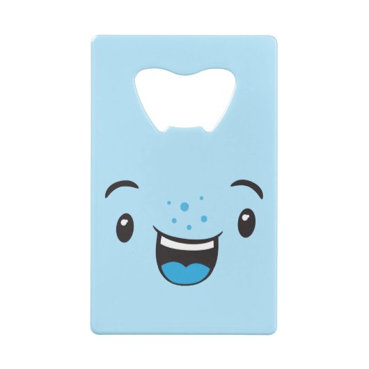 Blauwe glimlachende Kawaii Face-creditcard Fles Op Creditkaart Flessenopener (Achterkant)