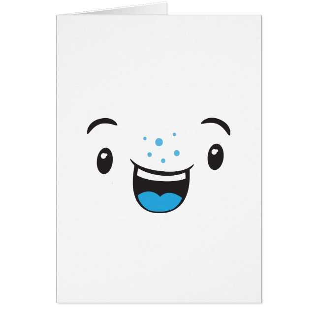 Blauwe glimlachende Kawaii Face Note Card (Voorkant)