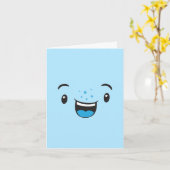 Blauwe glimlachende Kawaii Face Note Card Kaart (Gele Bloem)