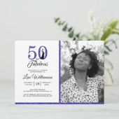 Blauwe Glitter 50 Fabulous 50th Verjaardagsfeestfo Kaart (Staand voorkant)