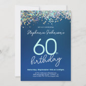 Blauwe Glitter 60ste verjaardagsfeestje Kaart (Voorkant)