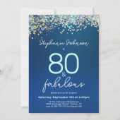 Blauwe Glitter 80 en Fabulous 80ste Verjaardagsfee Kaart (Voorkant)