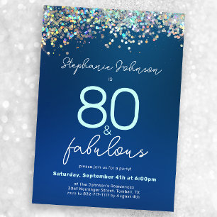 Blauwe Glitter 80 en Fabulous 80ste Verjaardagsfee Kaart