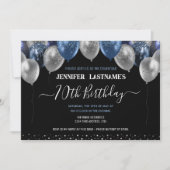 Blauwe Glitter Ballonnen 70e Verjaardagsfeestje Kaart (Voorkant)