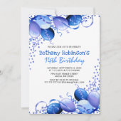 Blauwe Glitter Balloons Birthday Kaart (Voorkant)