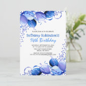 Blauwe Glitter Balloons Birthday Kaart (Staand voorkant)