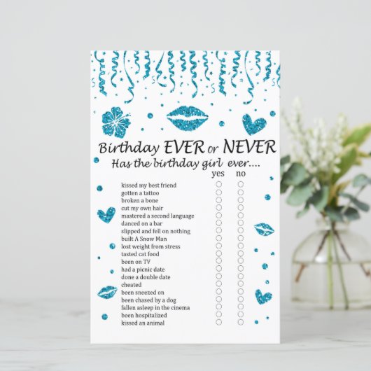 Blauwe glitter Birthday Ever of Nooit Game (Staand voorkant)