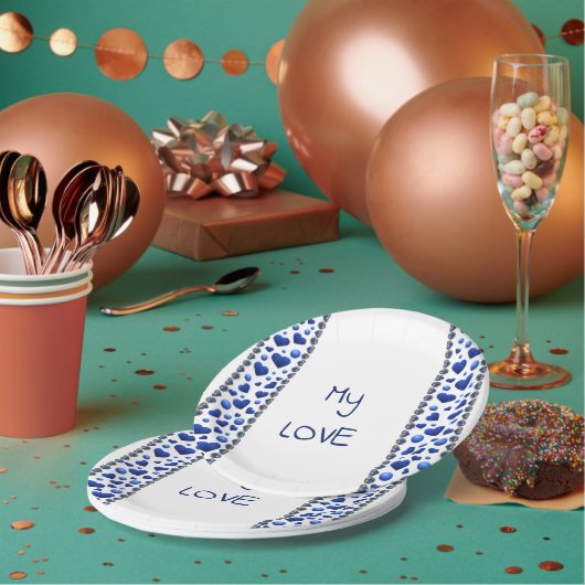 Blauwe glitter-borden papieren bordje (Multi)