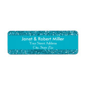 Blauwe Glitter Bruiloft Retouradres Etiket (Voorkant)