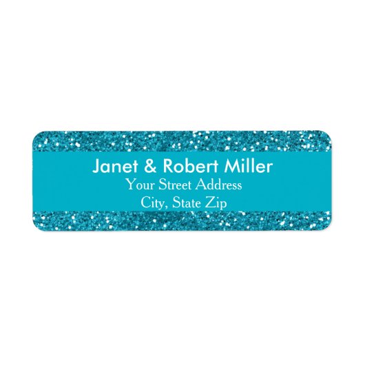 Blauwe Glitter Bruiloft Retouradres Etiket (Voorkant)