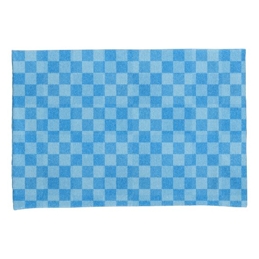 Blauwe Glitter Checker Kussensloop (Voorkant-Rechts)