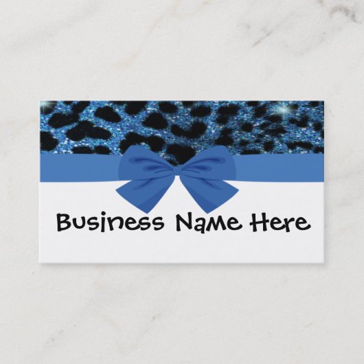 Blauwe glitter Cheetah met Visitekaartje (Voorkant)