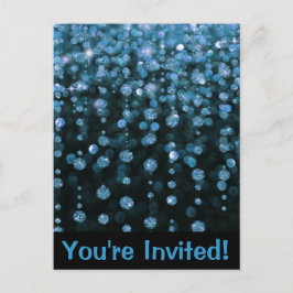Blauwe Glitter Diamanten Uitnodiging Briefkaart