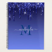 Blauwe Glitter Drips Monogram Naam Planner (Voorkant)